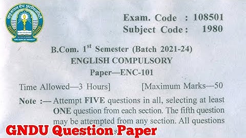 Gndu B.Com 1st Semester English Compulsory Question Paper | Bcom 1st Semester English Question Paper