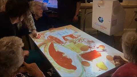 OM interactive Mobii Magic Surface System- Sunrise Senior Living enjoying an egg cracking game