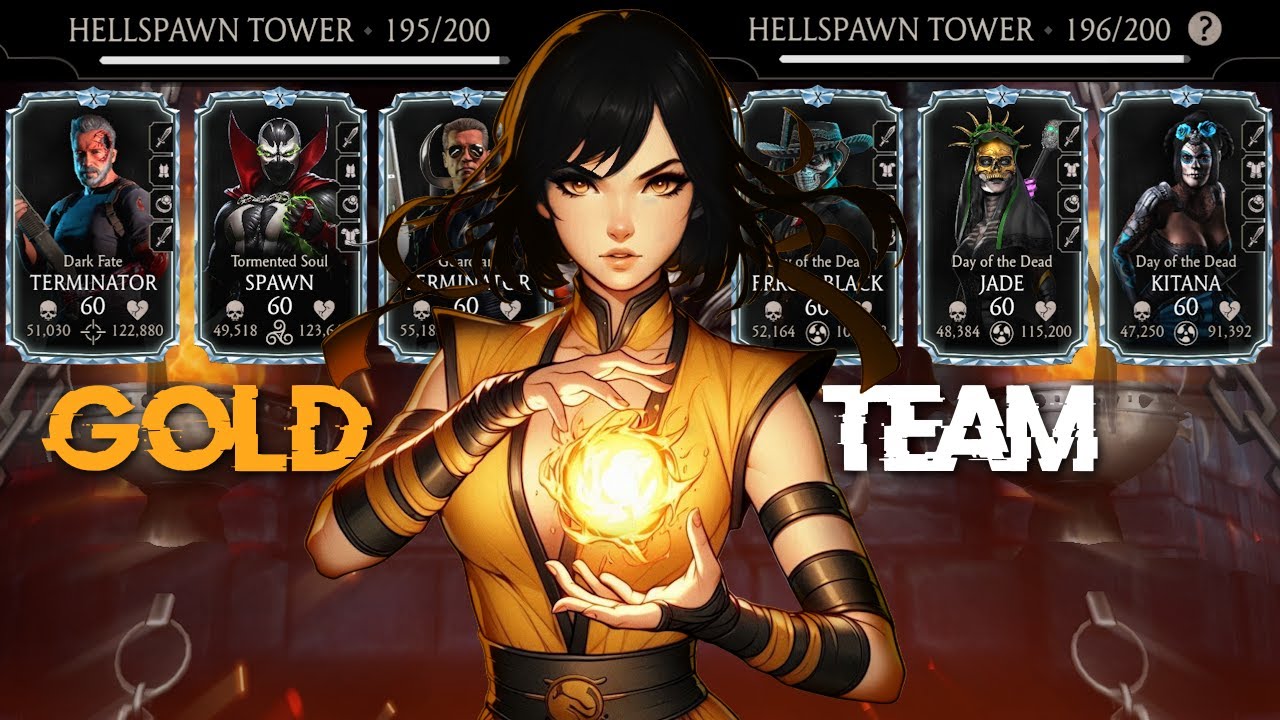 How to Beat Match 195 & 196 Hellspawn Fatal Tower using Gold Team + Tips | MK Mobile