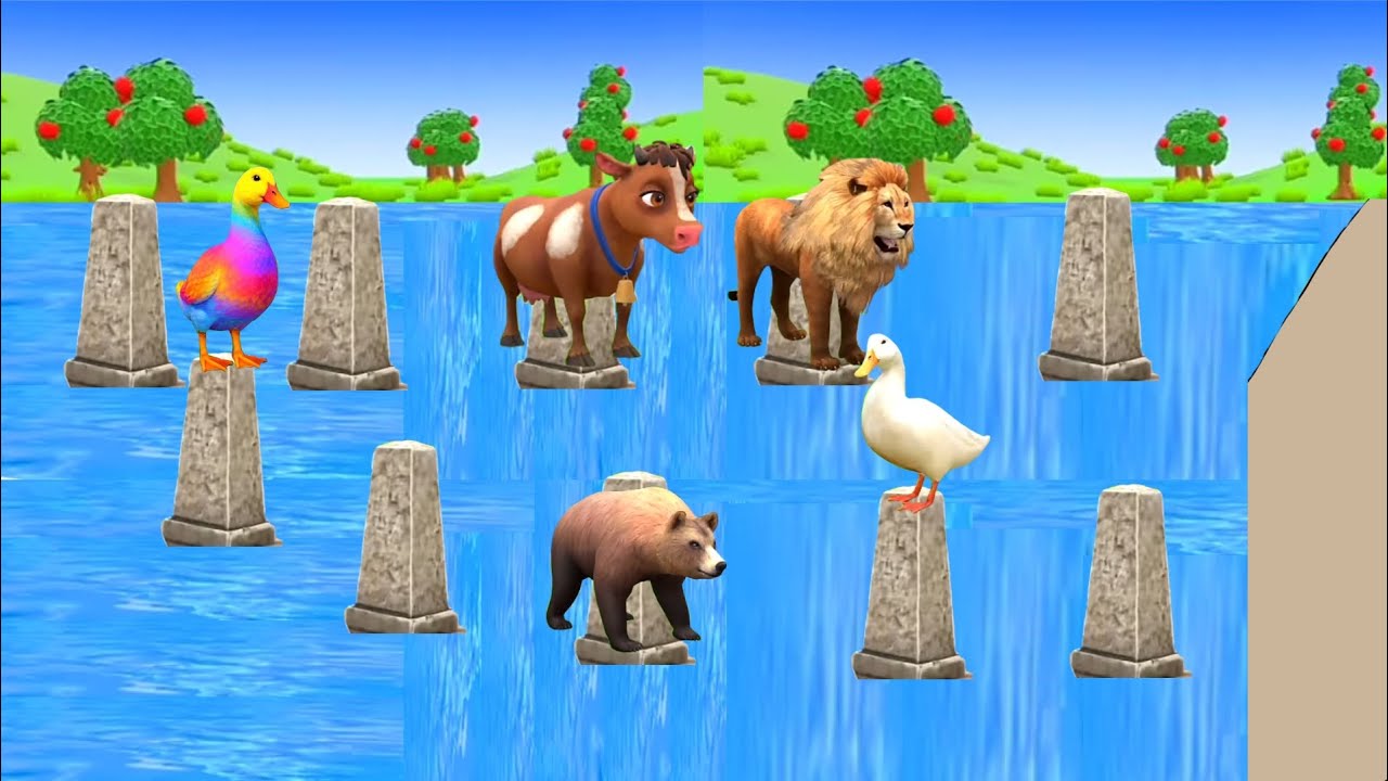 Long Slide Game With Elephant Gorilla Ducks Hippopotamus Tiger 3d Animal Game Funny 3d Animals 