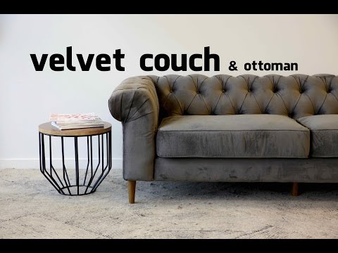 button-velvet-couch-and-ottoman
