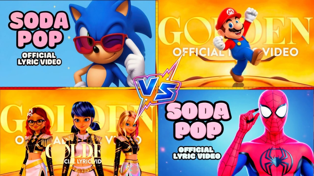 sonic🆚super mario🆚spiderman🆚Miraculous   Golden x soda pop music cower battle#22
