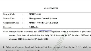IGNOU MMPF - 003 Solved Assignment July 2025 Jan 2026 PDF | IGNOU MBA | Management Control Systems
