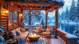 Winter Lakeside Cabin Porch ❄️🔥 Soft Piano Music, Crackling Fireplace & Snowfall for Deep Relaxation screenshot 1