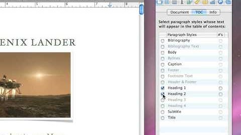 003 Apple iWork Pages Create a table of contents