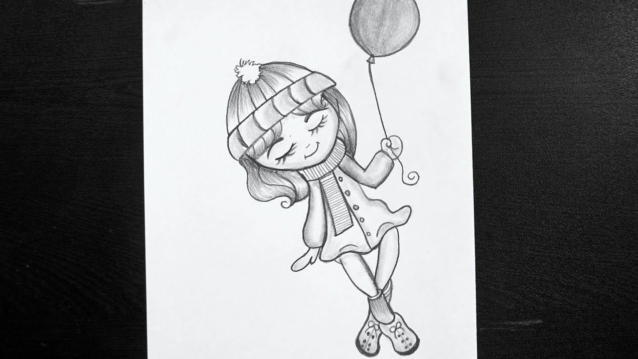 Beautiful Pencil Drawings Of A Girl With Balloon Cute Girl Drawing Pencil Drawing