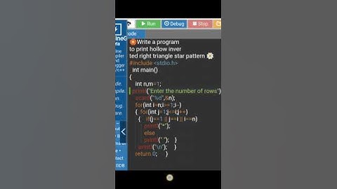 Write a program to print hollow inverted right triangle star pattern in C programming language 🌷🍁🌼