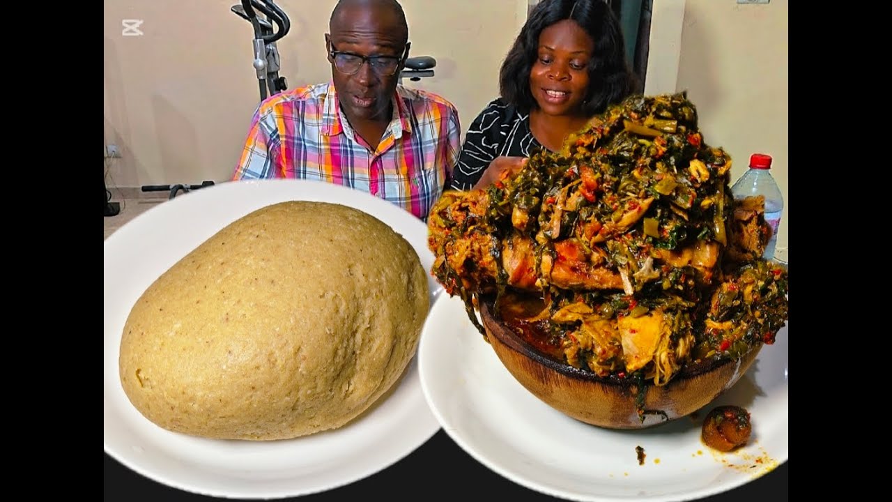 Asmr Mukbang Eat Delicious Vegetable Soup & Unripe Plantain Fufu With Us