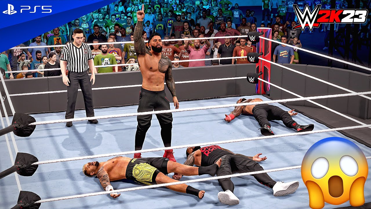 WWE 2K23 - Jey Uso vs Jimmy Uso vs Solo Sikoa vs Roman Reigns - Fatal 4 Way Tribal Chief Match | 4K