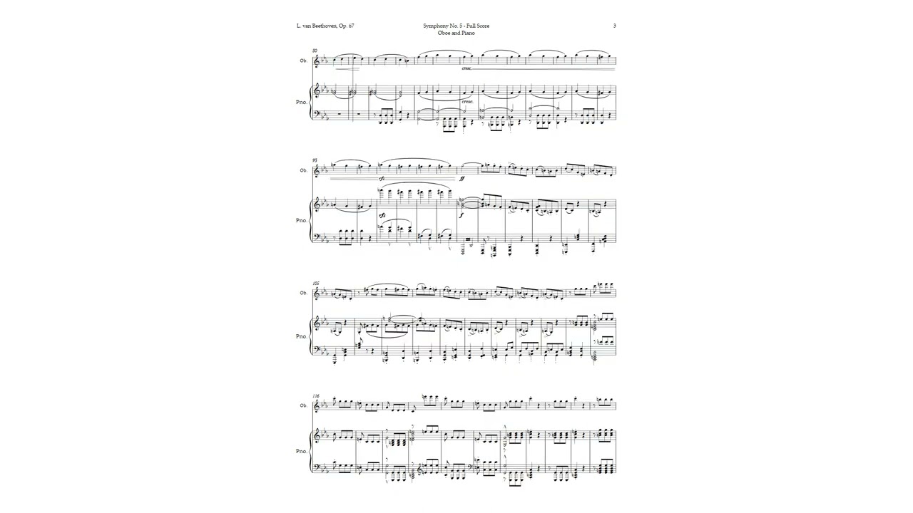 Symphony No. 5 by Beethoven for Oboe and Piano | ARRANGEMENT