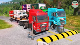 Double Flatbed Trailer Truck vs speed bumps|Busses vs speed bumps|Beamng Drive|819
