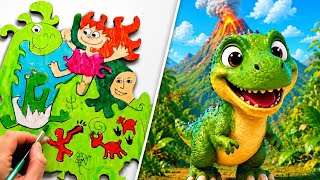 Coloring Dinosaur Wooden Puzzles and Drawing Dinosaurs 1-10