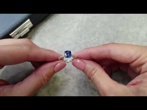 Ring with Cornflower blue sapphire 2.07 ct  and diamonds in 18K white gold Video  № 2