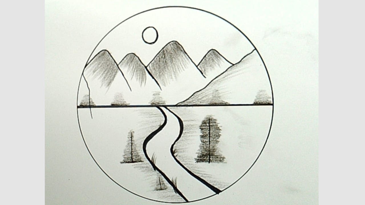 How to draw Easy circle scenery drawing || pencil drawing | Beautiful ...