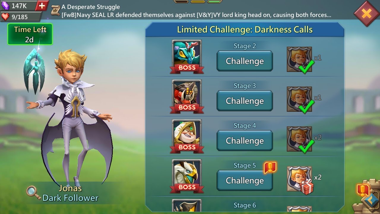 Lords mobile Darkness call limited Challenge stage 5 Auto | Dark Follower stage 5 | Jonas stage 5 |