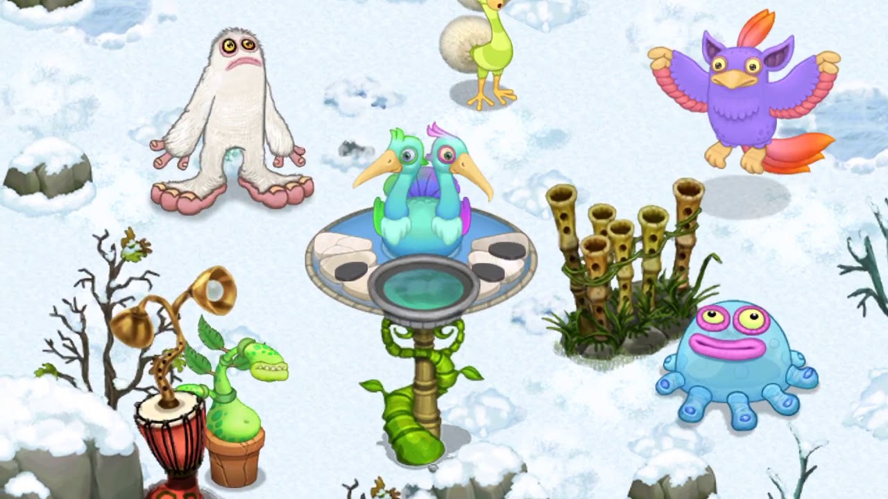 My singing скрестить. Ледяной остров my singing Monsters. Остров холода my singing. Поющие монстры остров холода. Снежный остров my singing Monsters.