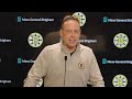 Marco Sturm speaks with media on Wednesday at Warrior Ice Arena