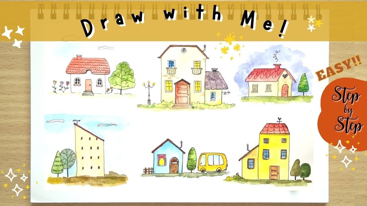 Doodle CUTE HOUSES | WATERCOLOR  FOR BEGINNERS | Sketchbook Doodles 