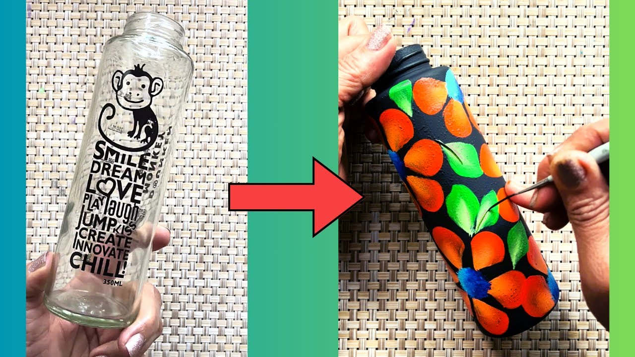 Easy Bottle Art Floral Painting on Glass Bottle Acrylic Painting