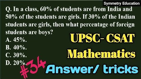 In a class, 60% of students are from India and 50% of the students are girls. #upscexam #upscprelims