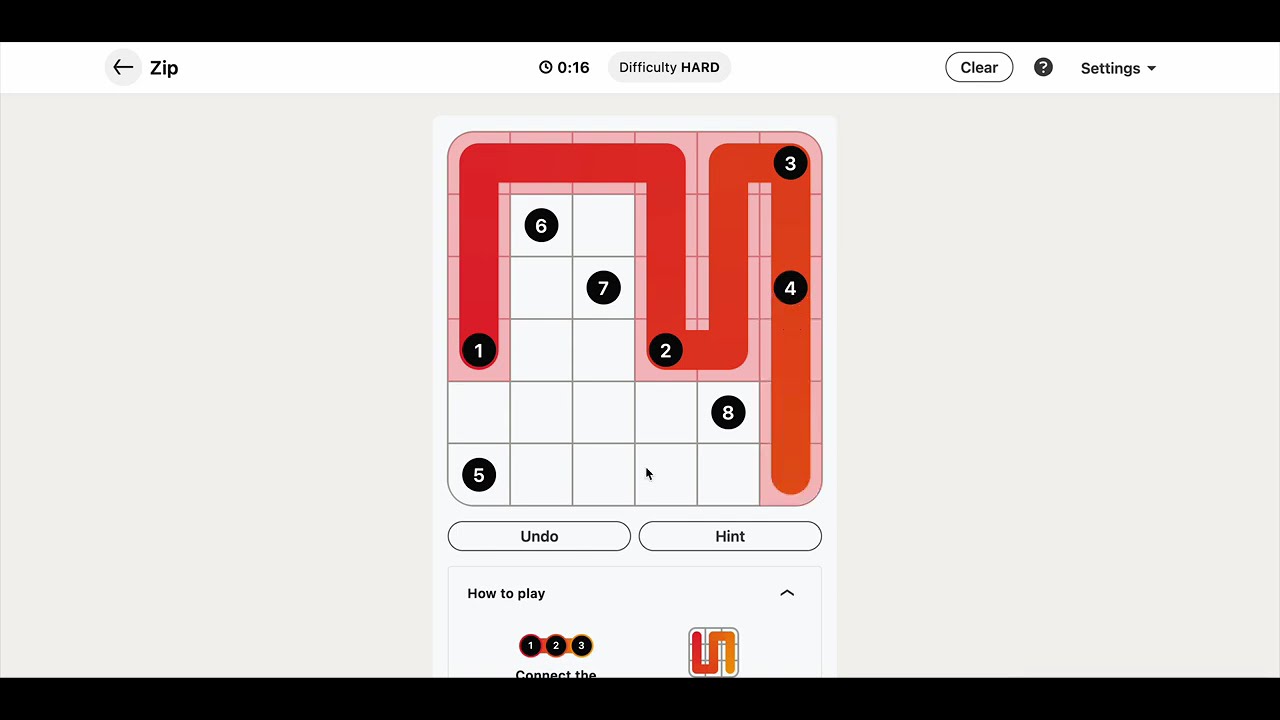 LinkedIn Games - Zip #12 Answer