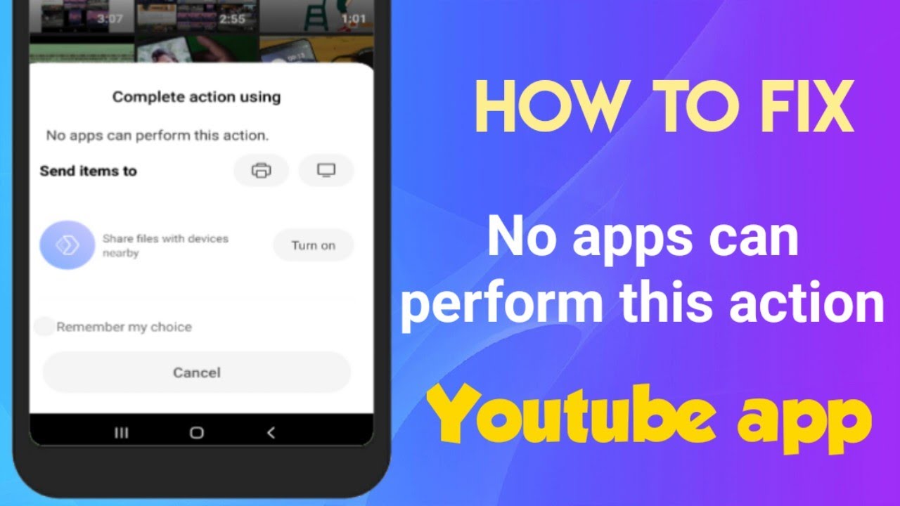 No apps can perform this action on YouTube app | how to fix - YouTube