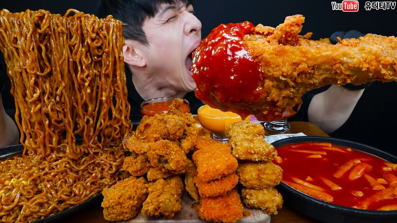 [180cm 95kg 유지어터먹방] 콘치즈불닭게티 & 치필링 & 와삭칸 & 신전떡볶이 먹방FIRE BLACK BEAN NOODLES & HOT CHICKEN ASMR MUKBANG