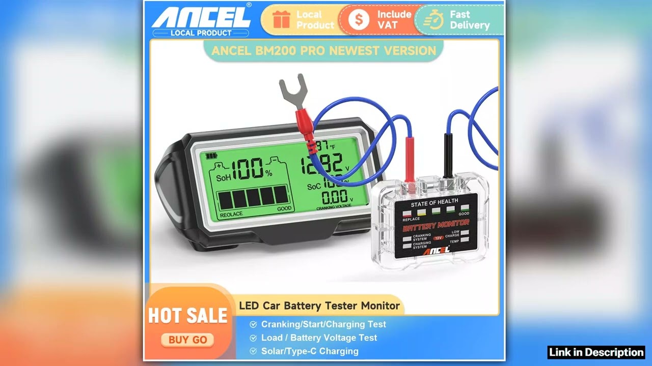 ANCEL BM200 PRO LED Battery Tester Monitor Display Battery Health SOH SOC Tester Analyzer Charging