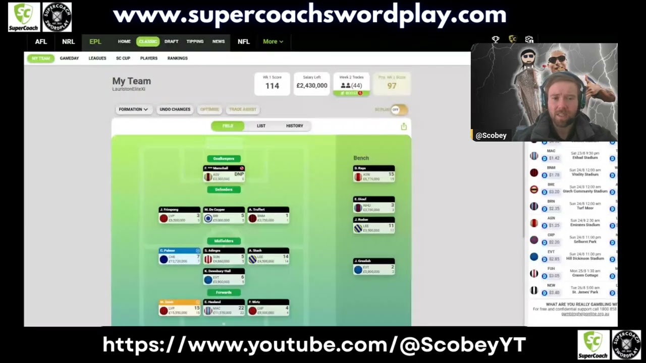 Scobes' SC EPL GW1 Review and GW2 Preview!