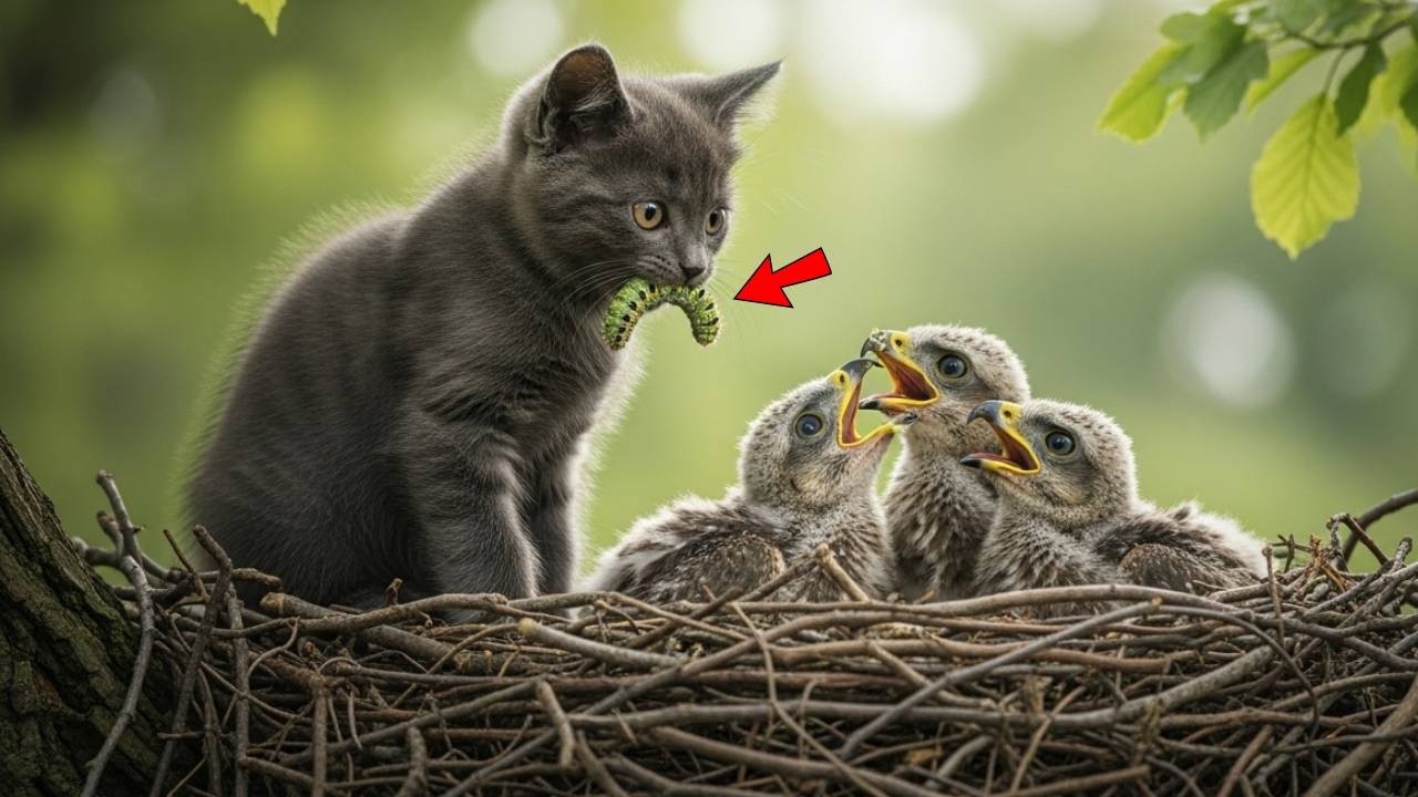 Хрупкий котенок напал на ядовитую змею, чтобы защитить гнездо ястреба — концовка вас шокирует.