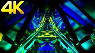 4k High-energy Triangle Cyberpunk Neon Tunnel || Abstract Blue&amp;Green Color Background Video