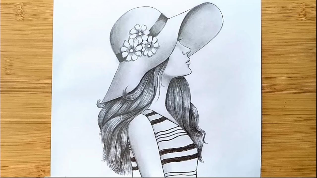 How To Draw A Girl With Hat For Beginners Step By Step Pencil Sketch Youtube