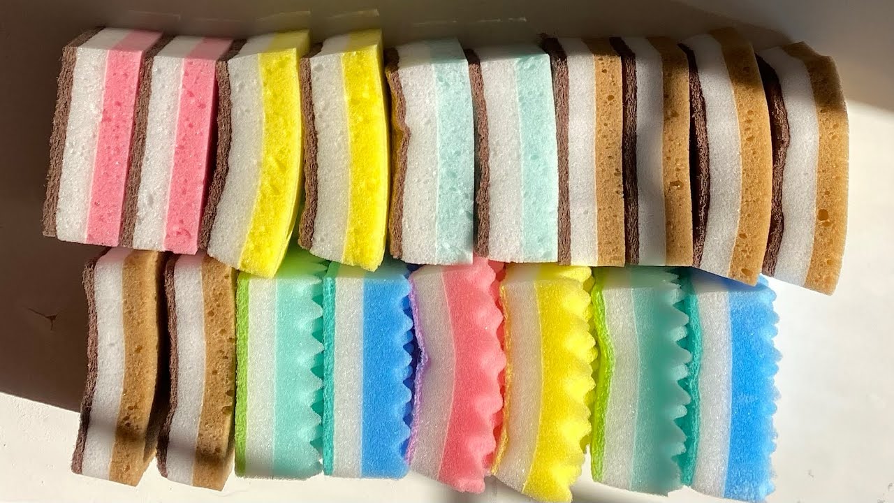 ASMR bulk kitchen sponge ripping variety - 5000 subs celebration 🎉