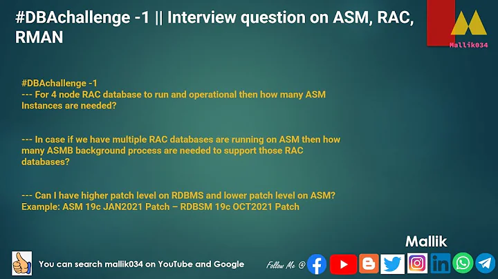 #DBAchallenge -1 || Interview question on ASM, RAC, RMAN