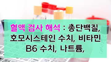 혈액 검사 해석 가운데 총단백질, 혈중 호모시스테인 수치, 혈중 비타민 B6 수치, 활성산소와 항산화능력 검사, 나트륨, 칼륨