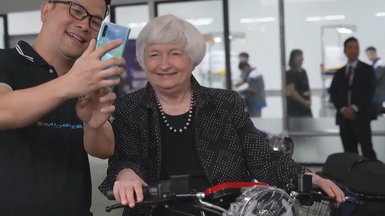 US Treasury Sec. Janet Yellen visit electric scooter factory in Vietnam
