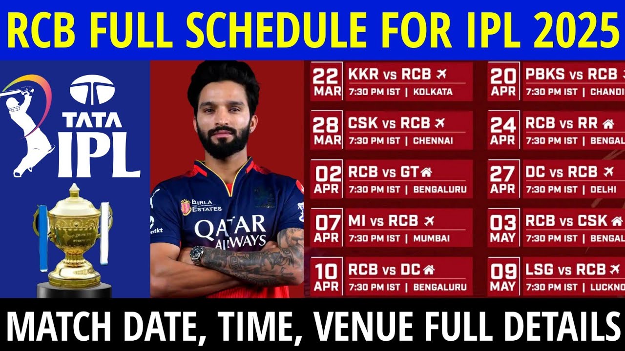 IPL 2025 : Royal Challengers Bangaluru Match Schedule | RCB Match Schedule 2025 | RCB 2025 Schedule