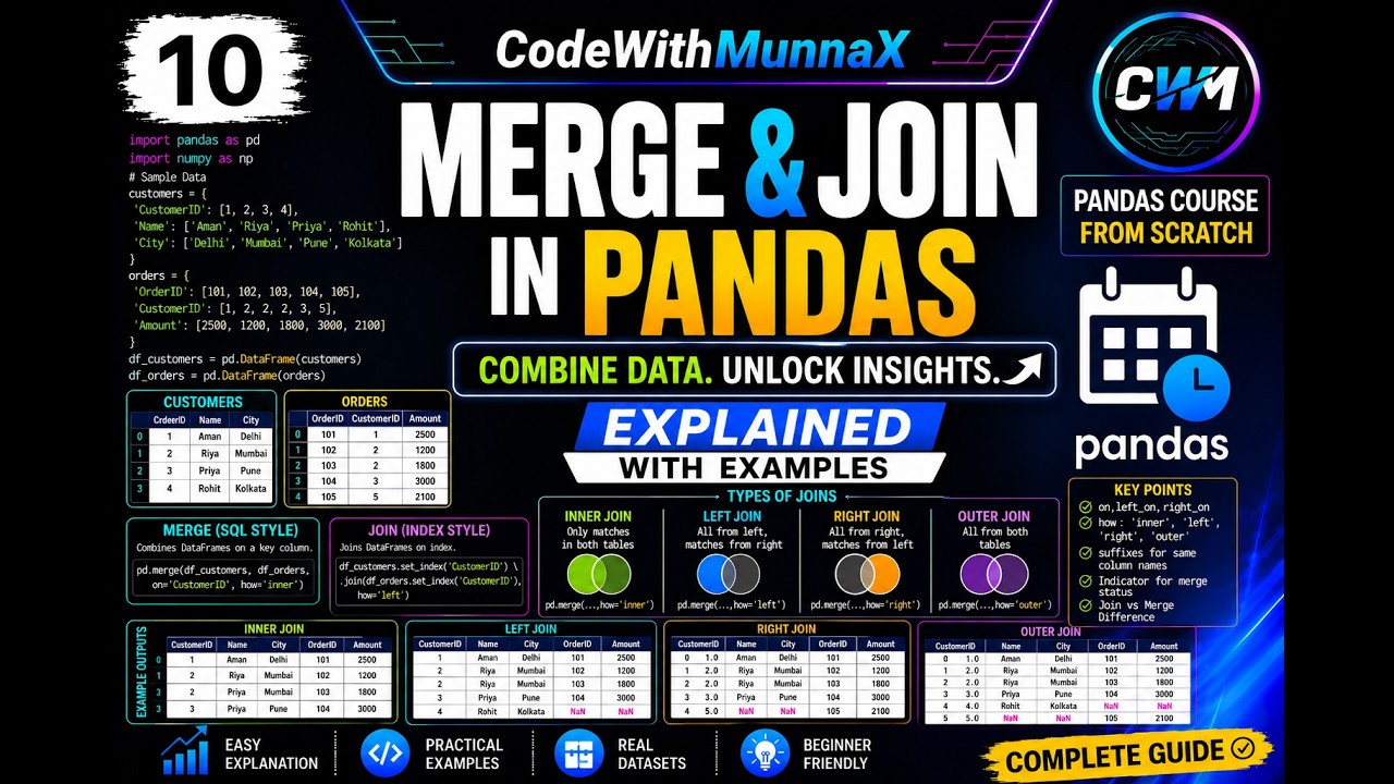 10. Pandas Merge(), Join(), Inner Join, Left Join, Right Join & Outer Join