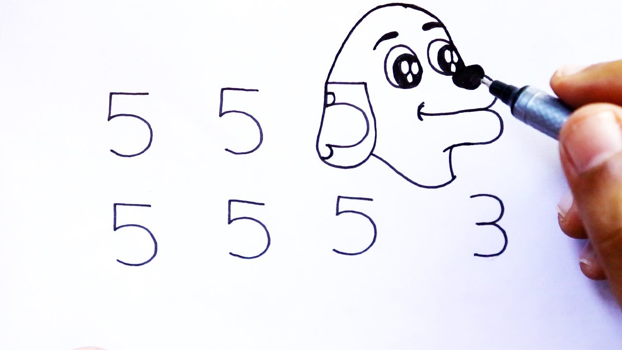 Very Easy How To Draw A Dog From Numbers 5553 For Beginners Youtube