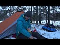 Solo Winter Camping - frozen lake, crisp snow, fire and delicious coffe.