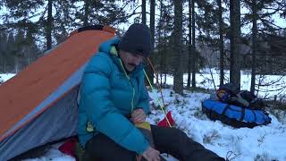 Solo Winter Camping - frozen lake, crisp snow, fire and delicious coffe.