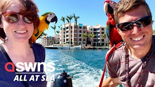 Adventurous US couple trade in life on land to sail around the globe on a sailboat | SWNS