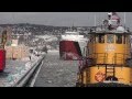 Duluth Shipping News rides the Heritage tug Nels J. while she breaks ice for the Callaway