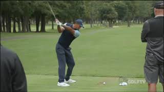 Tiger Woods' on the practice range Iron,3wood,driver