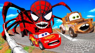 Lightning McQueen and MATER vs SPIDERMAN Choo Choo Charles Pixar cars apocalypse in  BeamNG.drive