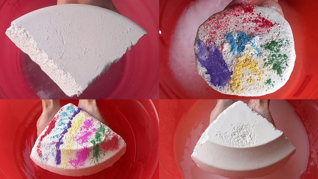#asmr 🎉 Colorful White Cement Slabs and Huge Triangular Chunks Crumbling Dipping In Water 💦