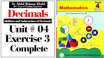 Exercise 3 Unit No 04 Class 4 | Addition and Subtraction of Decimals @educationuptoclass12
