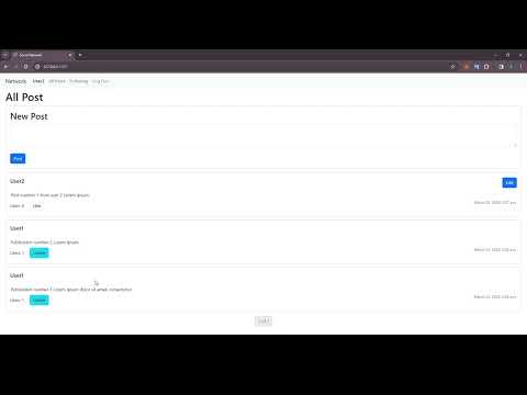 CS50’s Web Programming with Python and JavaScript, Project 4, Network