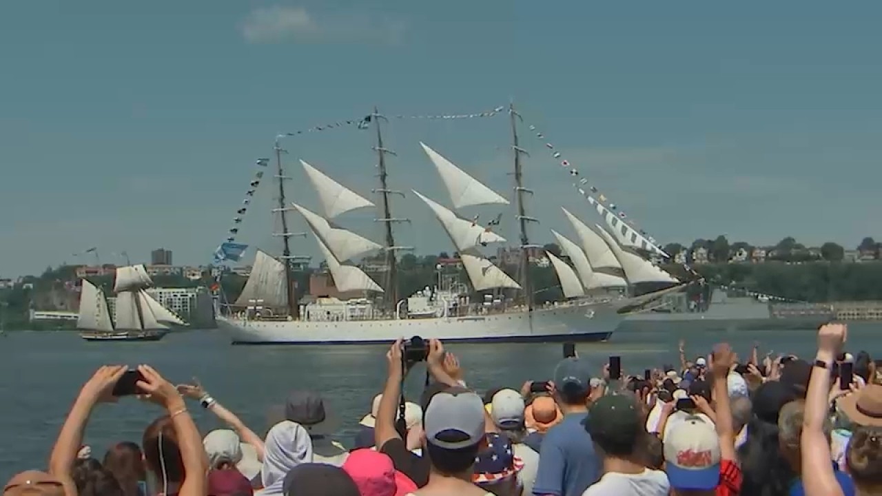 Spectators delighted as parade of tall ships sails up the Hudson River to celebrate America 250