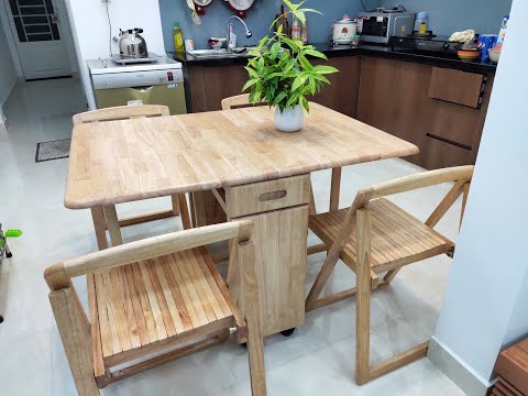Video Bộ bàn ăn thông minh 4 ghế xếp gọn gỗ tự nhiên - youtube